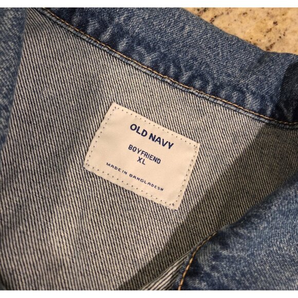 Old Navy Boyfriend Style Women’s Size XL Denim Distressed Trucker Jacket - Picture 10 of 15